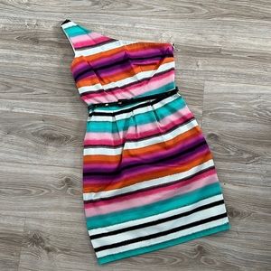 Asymmetrical belted sheath dress